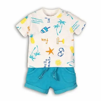 Baby Boys T-Shirt & Shorts Set Hello Summer 2 Piece Set 0-3-6-9-12 Month MINOTI • £6.95