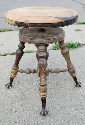 $79.95 • Buy Antique Vintage Wood Piano Stool Glass Ball & Claw Feet Adjustable Swivel Seat