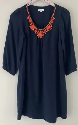 Shoshanna Navy Blue 100% Silk Mini Shift Dress Embelished Tunic Size 2 • $45