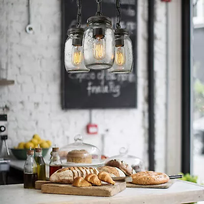 Mason Jar Kitchen Island Light Chandelier 3 Heads Pendant Light Ceiling Fixture • $45.60