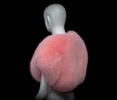 Genuine Flamingo Pink Fox Fur Handmade Bolero Shrug • $408.89