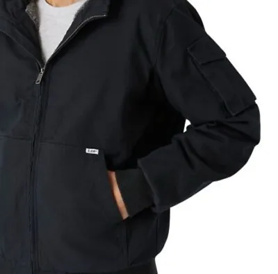 Lee Mens Jacket Workwear Bomber Sherpa Lined Hooded Durable Canvas Large Black • $44.95