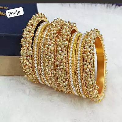 Indian Jewelry Gold Plated Pearl Rajwadi Wedding Bridal Bangles Set • $21.96