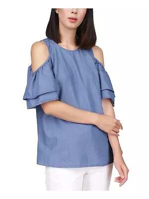 MICHAEL KORS Womens Blue Short Sleeve Scoop Neck Wear To Work Top S • $9.90