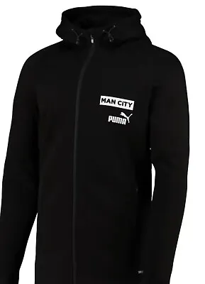 Man City Casuals  Puma Black White Full Zip Hoodie Sweatshirt Size Large • £29.95