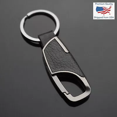 Men's Women's Gun Metal Black & Leather Clip Keychain Car Key Ring Fob Holder  • $6.99