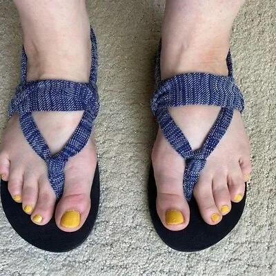 Mossino Supply Co. Blue & Black Slingback Flip Flop Sandal Women’s US 7.5 -8.0 • $9