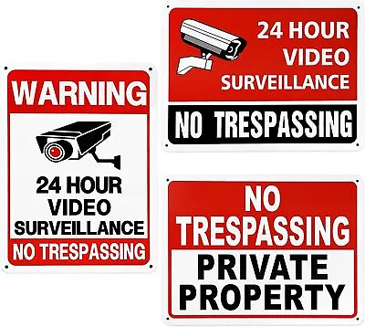 3 Pk No Trespassing 24 Hr Video Surveillance Warning Sign Aluminum UV Protected  • $8.99