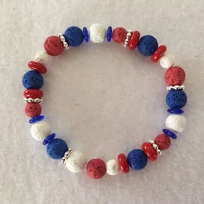 Red White & Blue Ladies 4th Of July/Patriotic Lava Stone Stretch Bracelet • $18.66