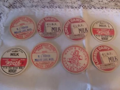 Lot Of 8 Vintage Cardboard Milk Bottle Tops Advertising Lorenz Worth Dairy • $0.99