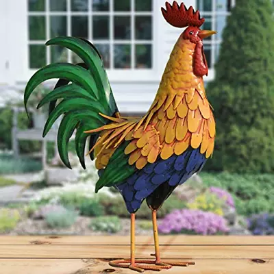 TERESA'S COLLECTIONS 21 Inch Metal Rooster Decor Garden Statues Chicken Garden • $89.10