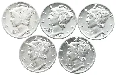 High Grade Lot 1941 1937 1937 1945-S 1942-D Mercury Dime Collection *343 • $18.50