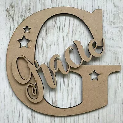 ANY NAME & LETTER Personalised Wooden Letter & Script Name & Stars Craft Blank • £8.99