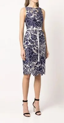 NWT Marchesa Notte Layered Embroidered Satin - Twill & Tulle Dress Navy Org $595 • $149.99