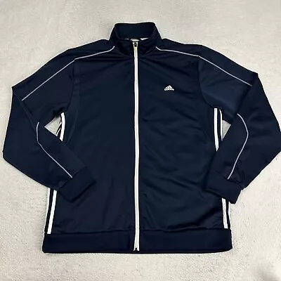 Adidas Climalite Track Jacket Men XL Navy Blue Full Zip Pockets 3 Stripe • $17