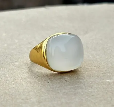 White Moonstone Ring Cushion Moonstone Mens Ring 925 Sterling Silver Ring • $25.99