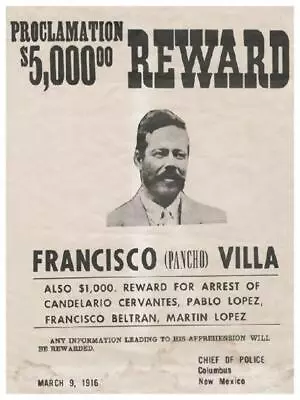 Pancho Villa WANTED POSTER - 18  X 24  - Hey Gringo! Mexican Revolulution Mexico • $26.95