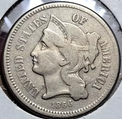 $1.25 • Buy 1866 3 Cents  Three Cent Nickel 