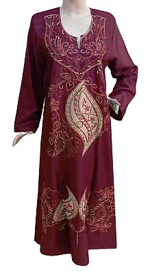 XL Size 16/18 Egyptian Cotton Embroidered Kaftan Dress Long Sleeve Abaya Jilbab • £16.79