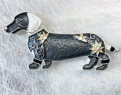 £8.45 • Buy Grey DACHSHUND Sausage Dog Shape Magnetic Brooch For Scarves Etc With GIFT BAG