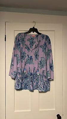 Lilly Pulitzer MARILINA TUNIC TOP Light Lilac Verbena Jungle Path XL • $39.99