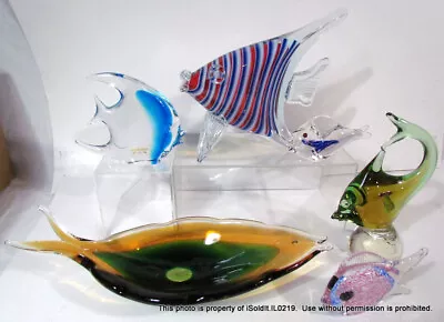 LOT 6 GLASS FISH FIGURINES & BOWL Multi-Colored MURANO + UNMARKED Paperweights • $49.99