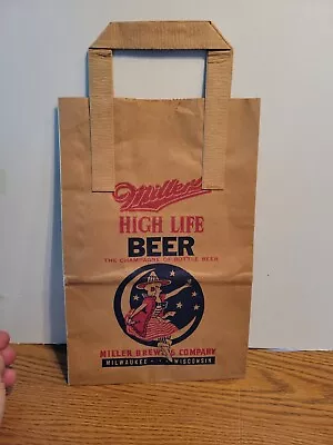 (VTG) 1930s Miller High Life Beer Girl On Moon Paper Bag For Cans Bar Wi • $24.99