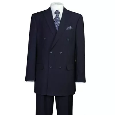 New Men's 2 Pc Double Breasted Stripes Fashion Suit Navy Black Style 5911 • $92