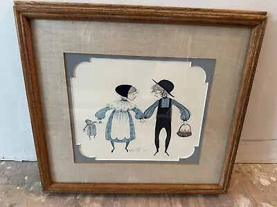 1982 P. Buckley Moss Amish Girl W/ Doll Boy W/Apples Framed Matted Print #603 • $31.99