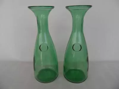 2 X Vintage Retro Italian Green Glass Fleur De Lis Design Wine Carafe Bottle • $65