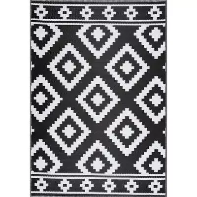 Unbranded Milan Outdoor Area Rug 8'X10' Reversible In Geometric Black And White • $102.88