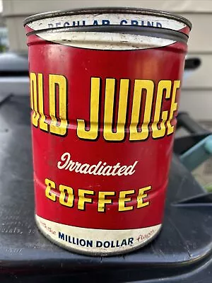 VTG OLD JUDGE Coffee Advertising Tin Can 2 LB OWL St. Louis MO W/Lid 6.5”x5” • $35