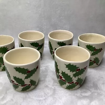 Vtg Set 6 Christmas Holly & Berry Porcelain Eggnog Christmas Mugs • $59.99