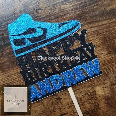 NIKE TRAINER BIRTHDAY CAKE TOPPER CHOOSE YOUR COLOUR GLITTER NAME Age  • £5.99