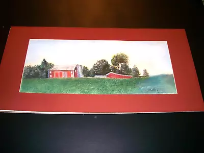 Beautiful Farm Landscape W/Red Barn And Shed-Charcoal Painting-Signed-10 X20  • £13.62