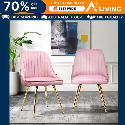 Velvet Dining Chairs Pink Scalloped Back Gold Legs Set Of 2 Comfort Foam • $177.65