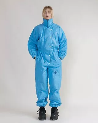 Vintage 80s One Piece Blue Ski Snow Suit Women L/XL • $187.14