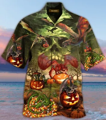 Halloween Hawaiian Shirt Dragon Hawaiian Shirt Pumpkin Halloween 3D Shirt S-5XL • $33.95