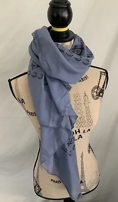 KONTATTO MARILYN MONROE OVERSIZED SCARF 44 X44  BLUE SILK & COTTON-MADE In ITALY • $118.88