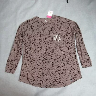 Marley Lilly Womens Top L/XL Brown Long Sleeve Crew Neck Monogram Pocket MHE NWT • $11.18