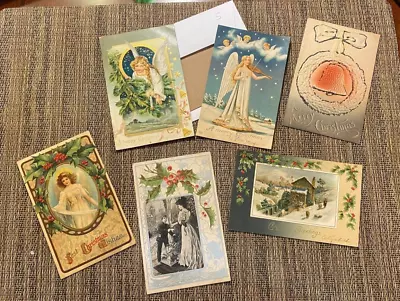 LOT #5 SIX Vintage Christmas Postcard Lot Angels And More • $6