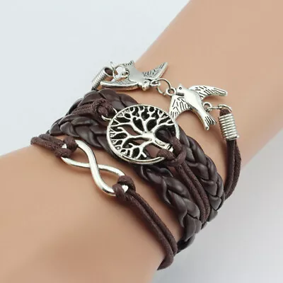 New Braided Bracelet Infinity Friendship Multilayer Charm Leather Bracelets TK33 • $0.01