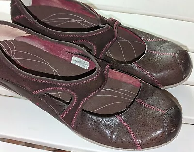 Merrell Plie Coffee Bean Brown Leather Mary Jane Flat Slip On Shoe Women Sz 9.5 • $15.60