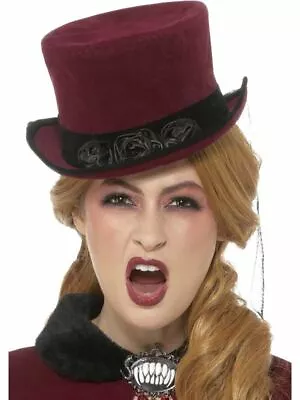 Ladies Victorian  Top Hat Red Ringmaster Vampire Halloween Fancy Dress Showman • £13.43