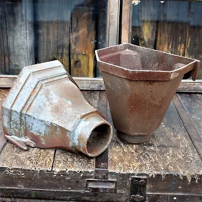 Antique Cast Iron Rainwater Hopper Head Wall Reclaimed Planter Mismatched  Pair • £125