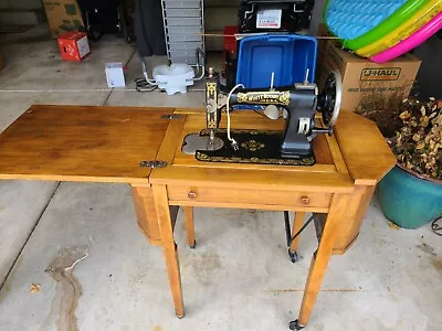 ANTIQUE WHITE ROTARY SEWING MACHINE/Martha Washington CABINET/ACCESSORIES/BOOK • $700