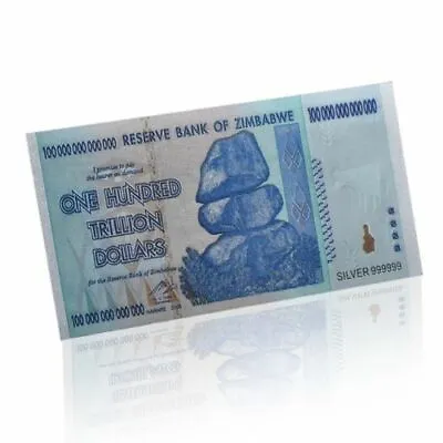 Zimbabwe 100 Trillion Silver Foil Banknote Coloured Novelty Note See Description • £3.95