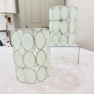 Capiz Shell Duck Egg Silver Ceiling Shades Pair Set Of 2 Interior Design Retro • £23