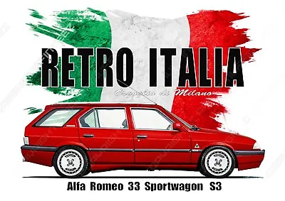 £15 • Buy ALFA ROMEO 33 SPORTWAGON SERIES 3  T-shirt.  RETRO ITALIA. CLASSIC CAR. FLAG.