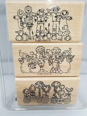  Great Grouping  Stampin Up Wooden Rubber Stamp 1999 Snowmen Scarecrow Topiaries • $10.99